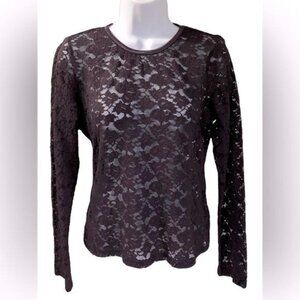 Laura Ashley Plum Purple See Through Lace Stretch top y2K fairy whimsy
